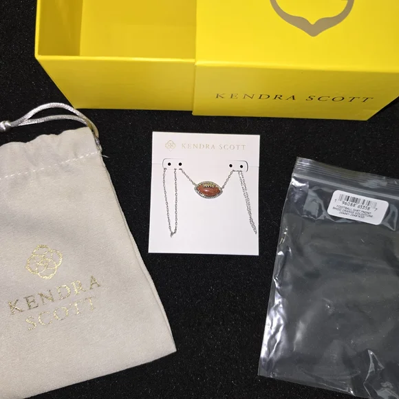 Football Silver Short Pendant Necklace in Orange Goldstone - Picture 3 of 4